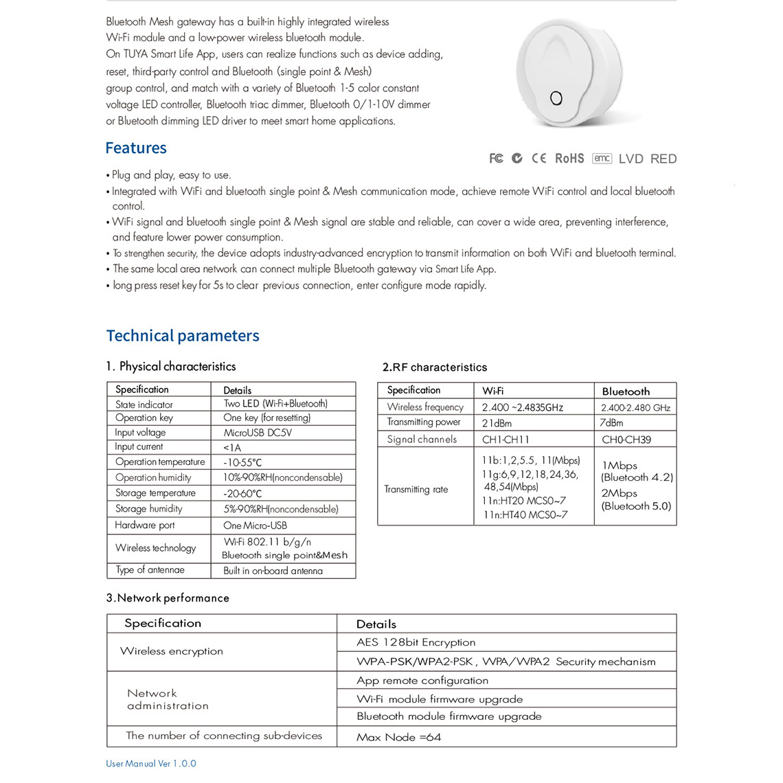 WG-B Smart Life Bluetooth Mesh Gateway (Tuya App) WG-B Smart Life Bluetooth Mesh Gateway (Tuya App)